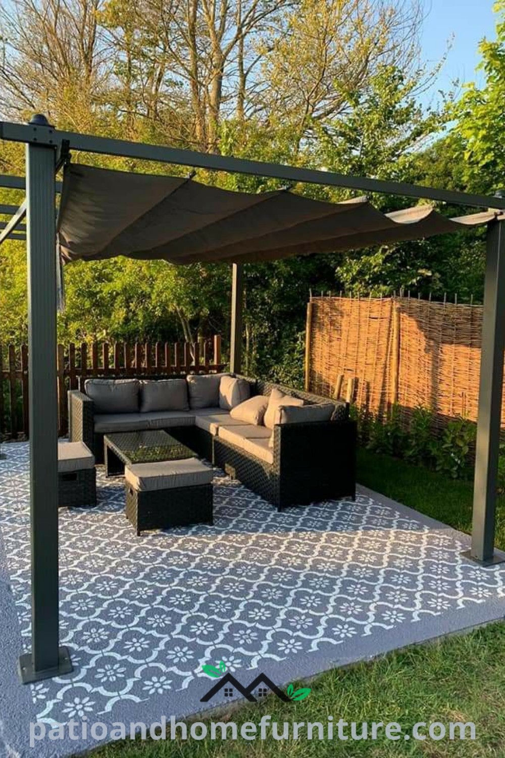 Cozy outdoor living area designed with comfortable couches and elegant tables under a stylish gazebo, offering unique ideas and decor inspirations for creating an inviting backyard oasis at wellnesswink.com.