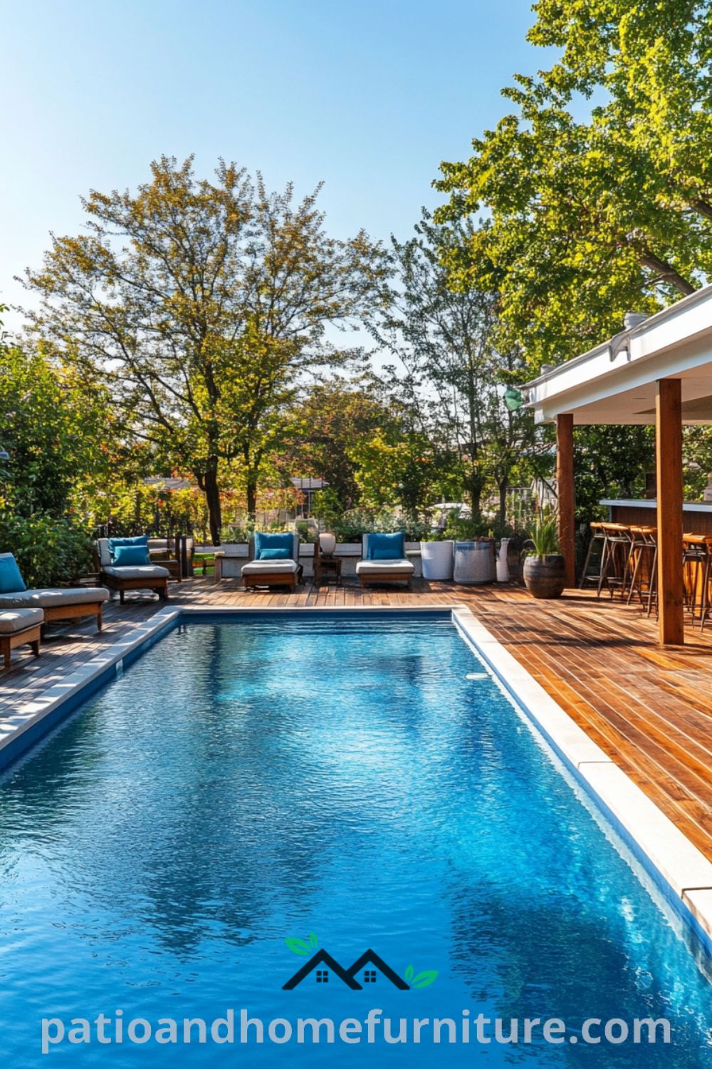Elegant above ground pool design featuring a wooden deck and inviting atmosphere from patioandhomefurniture.com, showcasing backyard oasis above ground pool and beautiful above ground pool ideas, ideal for summer relaxation.