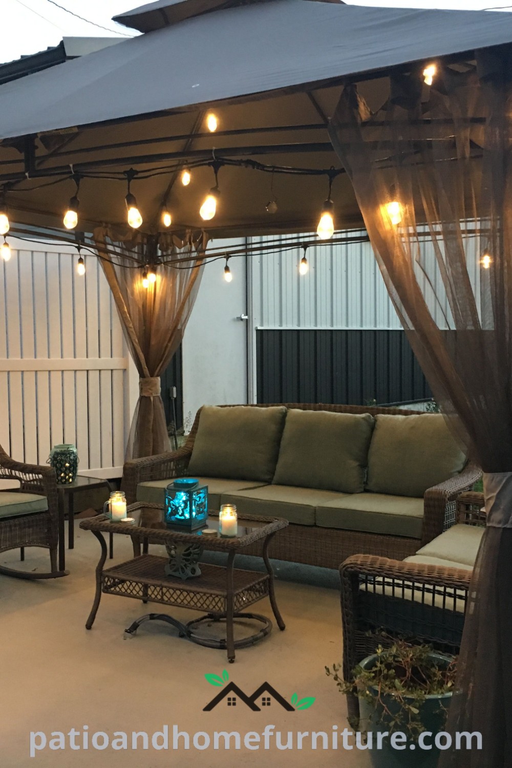 Cozy outdoor gazebo with fairy lights, comfortable seating, and inviting decor ideas creating a charming patio area for relaxation and entertainment, showcasing design inspiration for your home at wellnesswink.com.