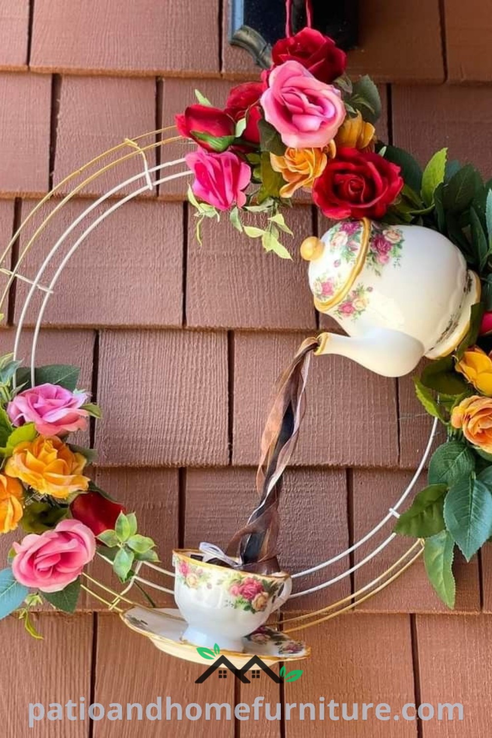 A teapot pouring tea into a beautifully decorated floral teacup, showcasing cozy ideas for tea time decor, emphasizing warm and inviting elements for home design inspirations at wellnesswink.com.