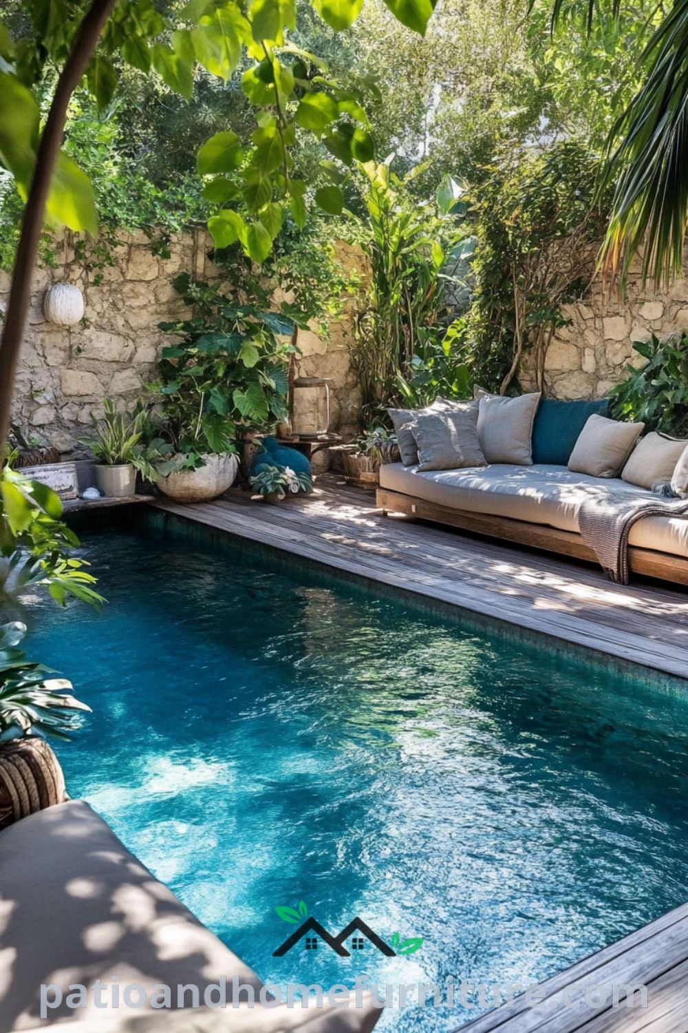 Luxury above ground pool oasis featuring a wooden deck, cozy seating area, and lush greenery, ideal for backyard with above ground pool, above ground pool ideas with deck, and affordable pool ideas backyard from patioandhomefurniture.com.