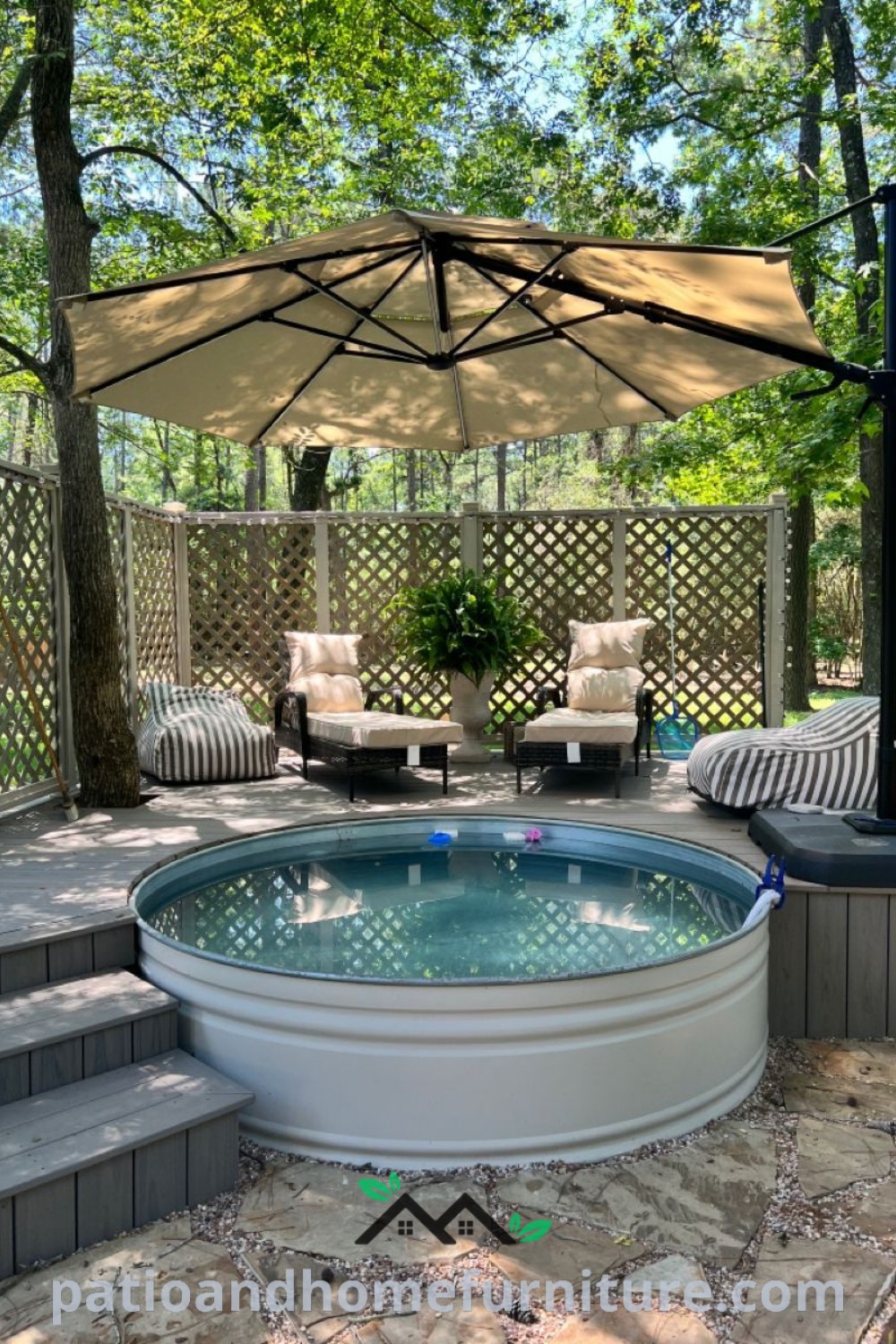 Cozy outdoor hot tub in a spacious patio, surrounded by decor ideas like plants and lighting, creating an inviting ambiance for relaxation and social gatherings. Visit wellnesswink.com for inspiring design ideas.