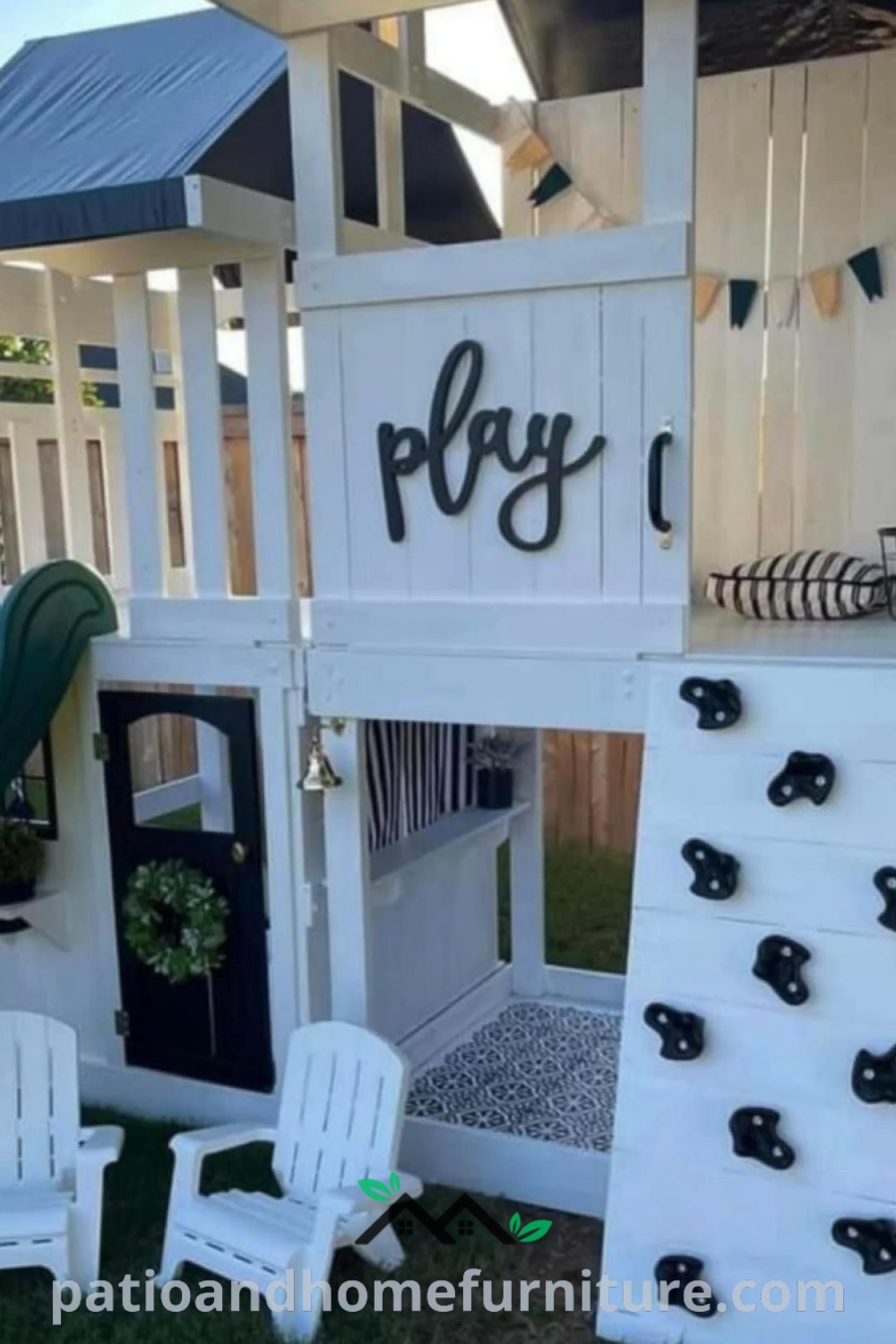 Colorful backyard playground featuring a renovated playhouse, pool, and inviting outdoor play area designed for kids, showcasing cozy ideas and decor inspirations for an engaging and fun-filled space, wellnesswink.com.