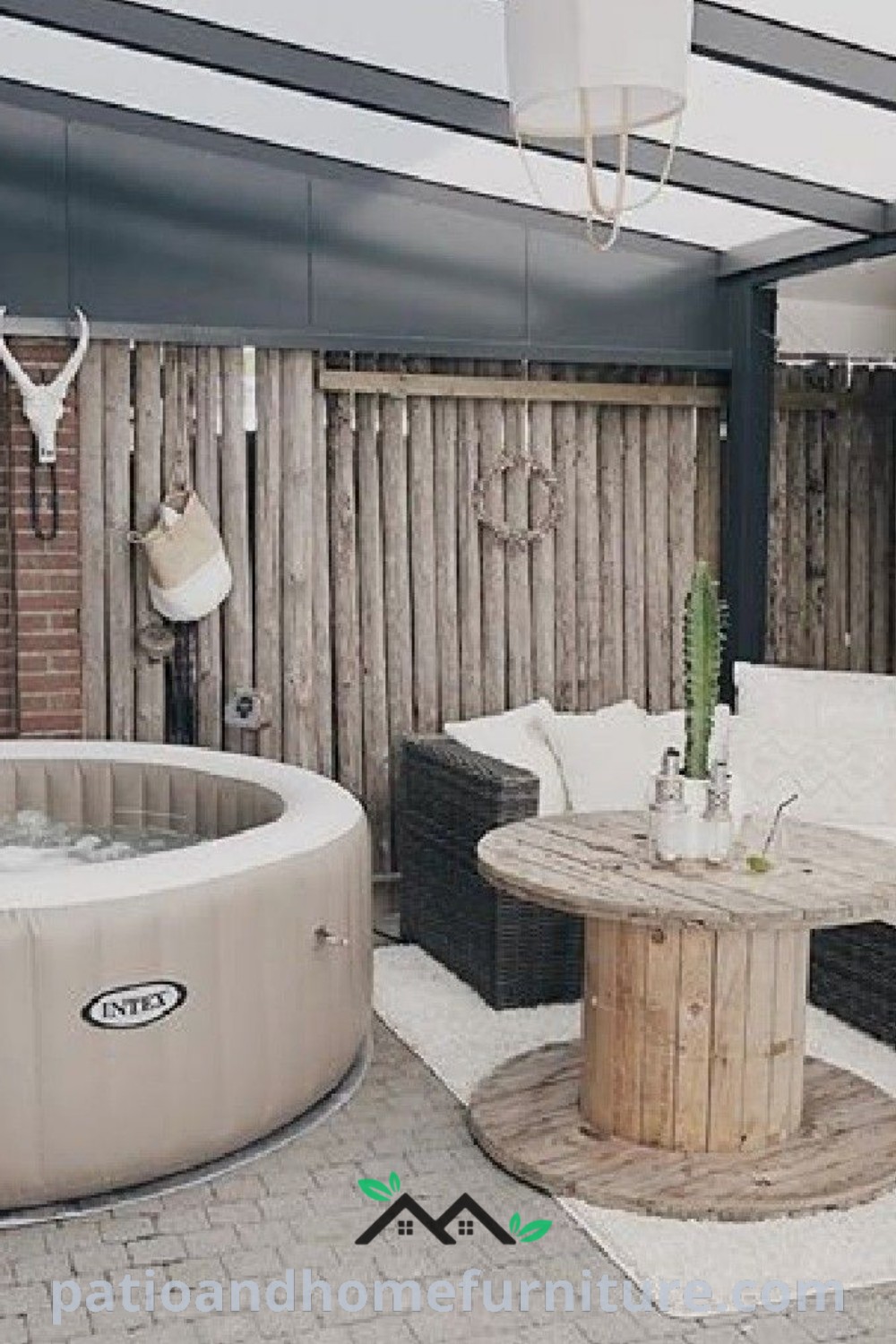 Charming living room featuring an inviting hot tub corner with soft lighting, lush green plants, and comfortable seating, creating a unique and inspiring escape perfect for relaxation and wellness at wellnesswink.com.