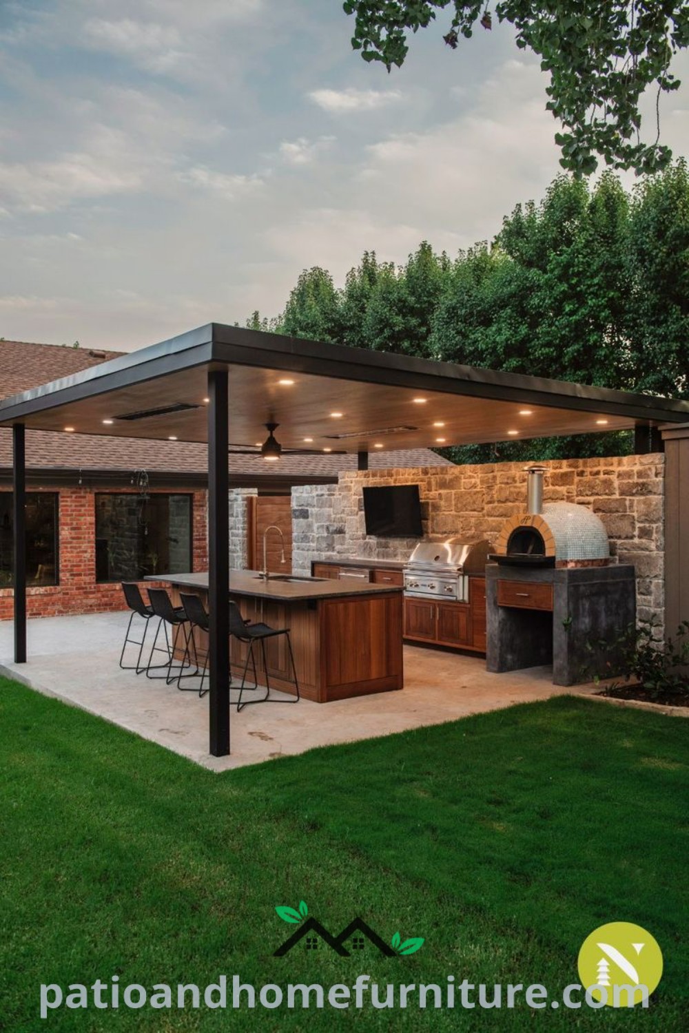 Outdoor kitchen and grill area in a cozy backyard, showcasing a stylish grill station, comfortable seating, vibrant plants, and inviting decor elements that inspire creative outdoor living, featured on wellnesswink.com.