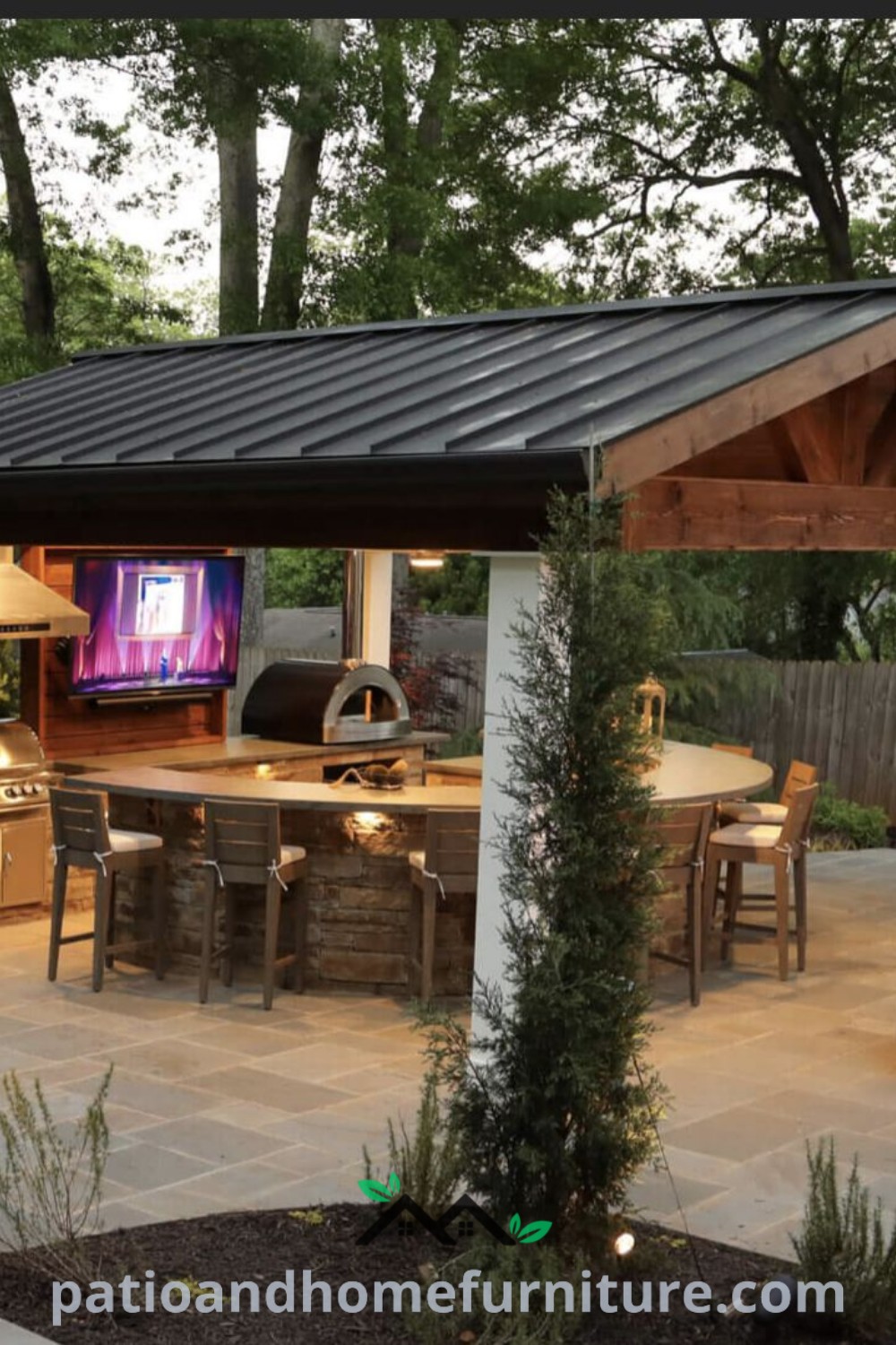 Charming outdoor kitchen and dining area with a covered gazebo and barbecue space, designed for entertaining, decorated with cozy seating and ambient lighting, showcasing unique home decor ideas for an inviting outdoor living experience, wellnesswink.com.