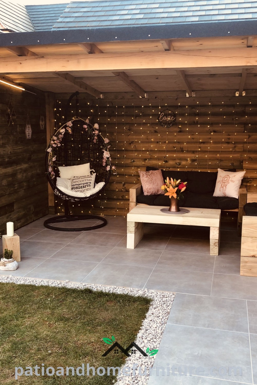 Cozy outdoor seating area with wooden furniture, surrounded by plants, providing a serene and inviting atmosphere, featuring decor ideas to inspire your backyard design, enhancing your home with unique ideas for outdoor relaxation at wellnesswink.com.