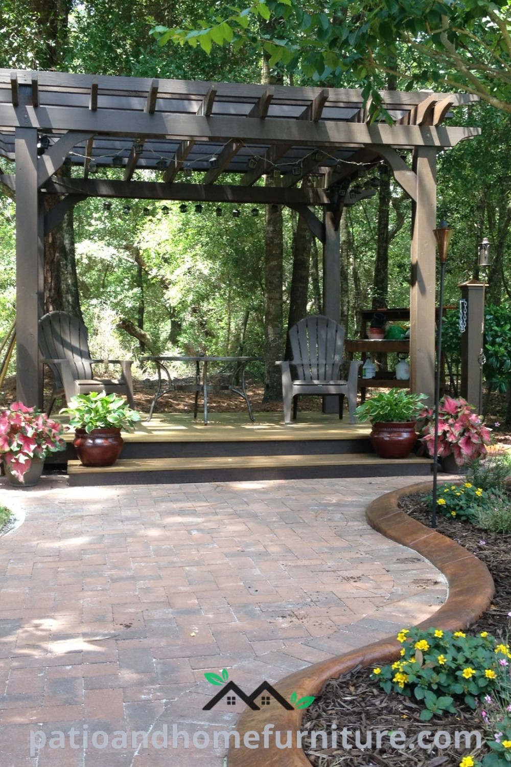 A serene garden featuring a colorful arrangement of flowers, a cozy bench for relaxation, and trees providing shade and privacy, presenting inspiring decor ideas for creating a peaceful outdoor space. Visit wellnesswink.com for more unique ideas.