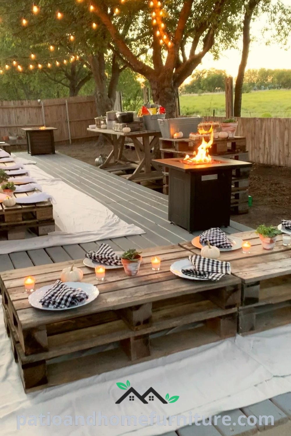 Cozy backyard party setup with comfortable seating, warm bonfire, string lights, and colorful cushions, ideal for wine tasting and pumpkin carving gatherings, featuring inviting decor ideas for a charming outdoor experience, showcased on wellnesswink.com.
