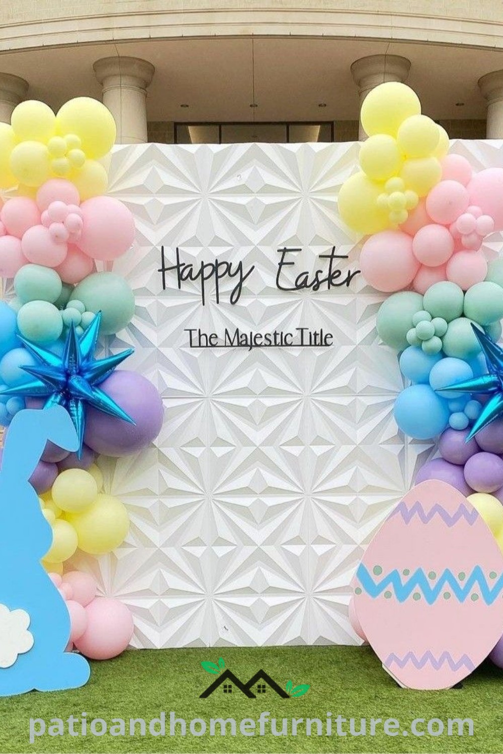 Charming Easter backdrop with balloons and bunny ears, perfect for kids