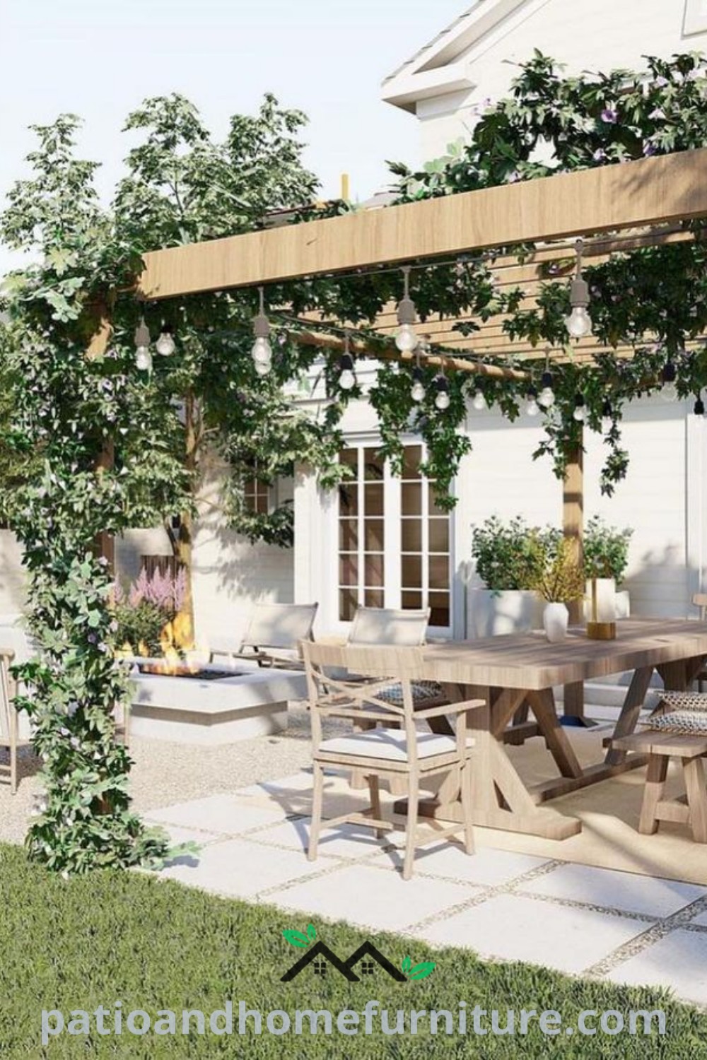 Cozy patio setting with a stylish table and chairs surrounded by greenery, perfect for outdoor dining, featuring decor ideas that inspire a warm, inviting atmosphere on wellnesswink.com.