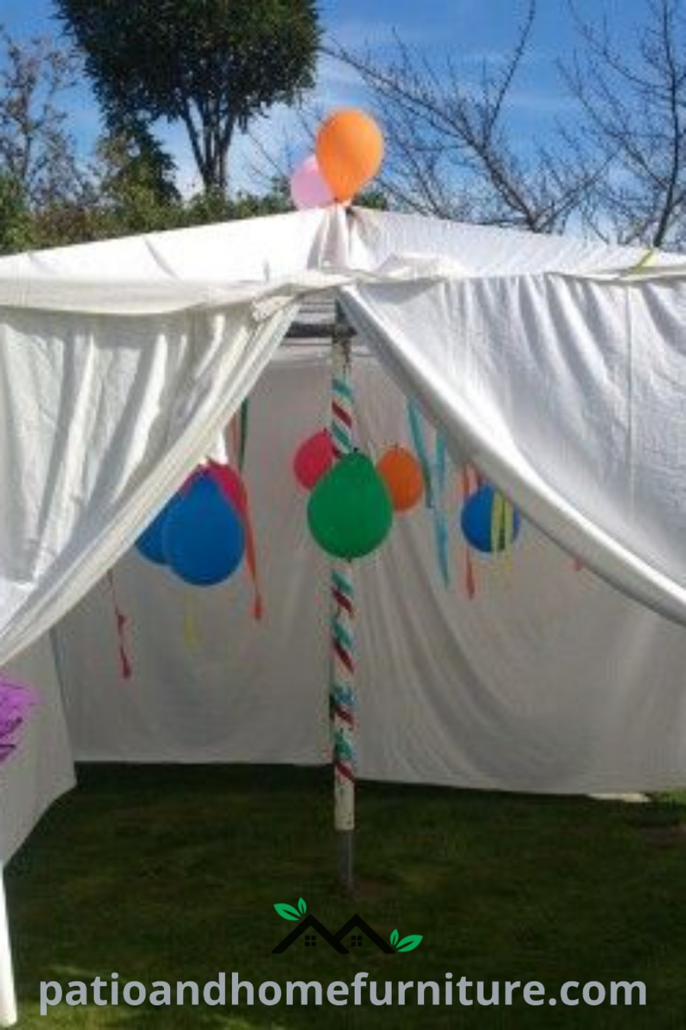 Cozy tent sleepover setup featuring a colorful Hills Hoist, draped with fairy lights and blankets, ideal for small backyard weddings, birthday celebrations, and cozy gatherings, offering unique decor ideas and inspirations for a festive atmosphere, wellnesswink.com.