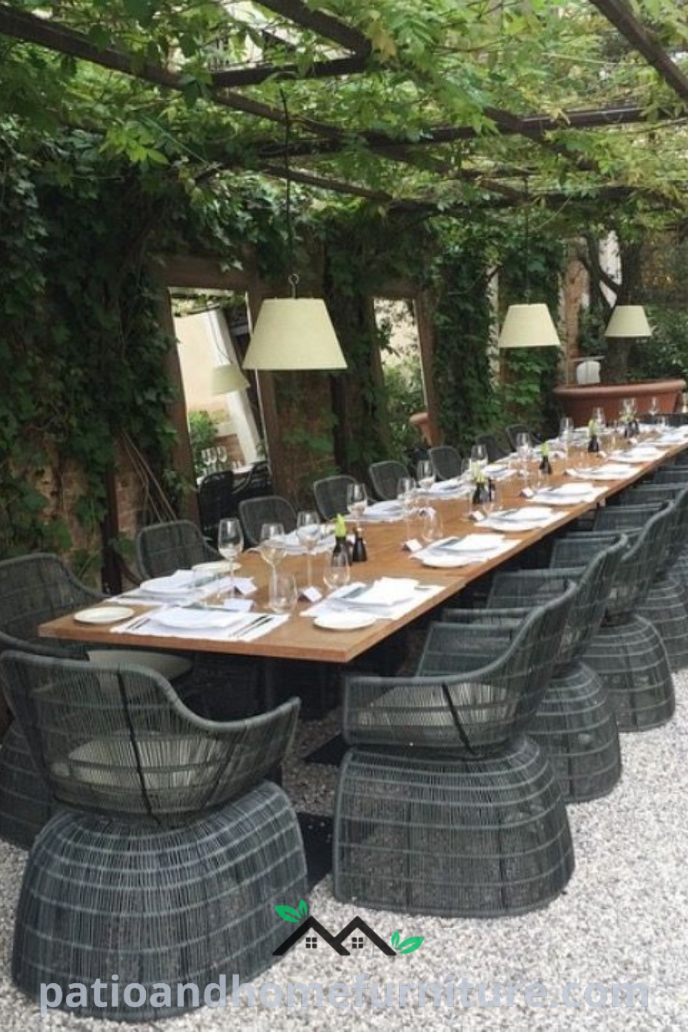 Outdoor dining area featuring cozy tables and chairs, set amidst lush greenery, creating an inviting atmosphere perfect for gatherings, with decor ideas for transforming any backyard, enhancing the charm of home spaces. Visit wellnesswink.com for more inspiring ideas.